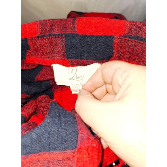 Love Plaid Button Down Shirt 1X Red Black 100% cotton women's flannel - Picture 3 of 4